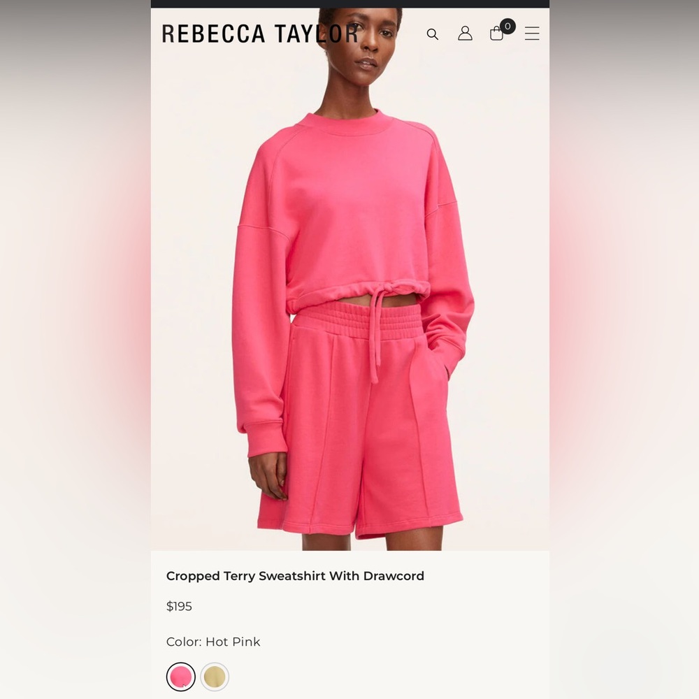 Cropped Terry Sweatshirt With Drawcord hot pink